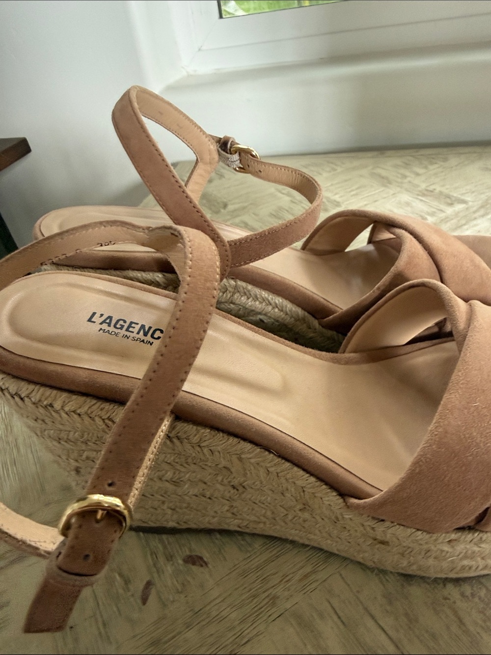 L'AGENCE Nude Blush Suede Espadrille Wedge Sandals - Picture 2 of 11